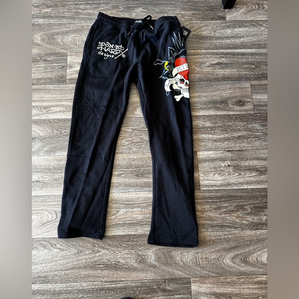 Ed Hardy Don Ed Hardy Designs Sweatpants Black Tattoo Skull Graphic Wide leg
